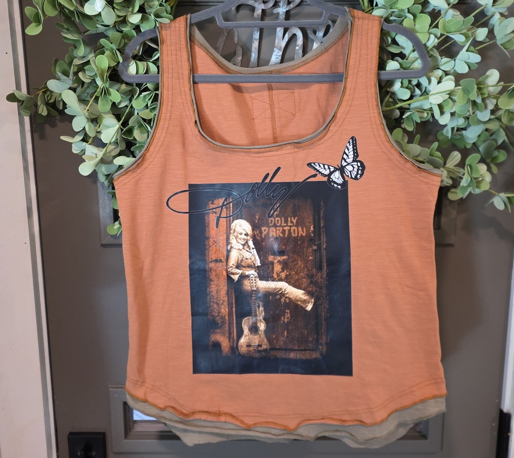 Rust Orange/army Green Custom DOLLY Parton Tank Top